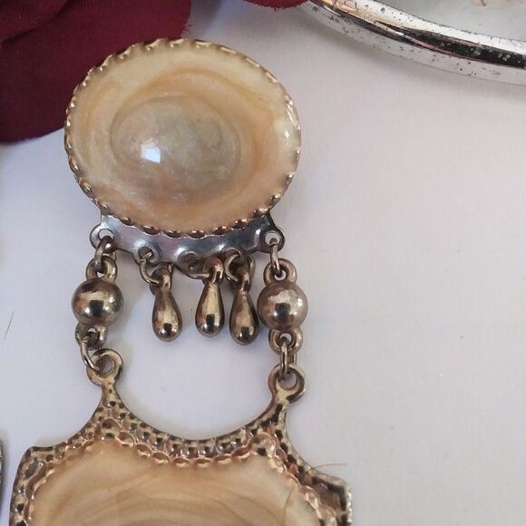 Earrings 1920s/Cloissonne look Vintage Chandelier/Pressed Metal Unique C… - Picture 5 of 13